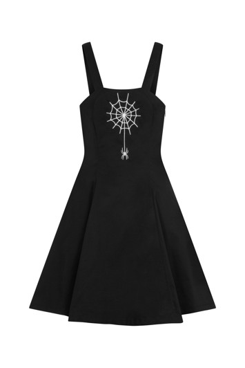 Sort Spencer Kjole Miss Spiderweb Med Halloween Print Snørre - Kjole