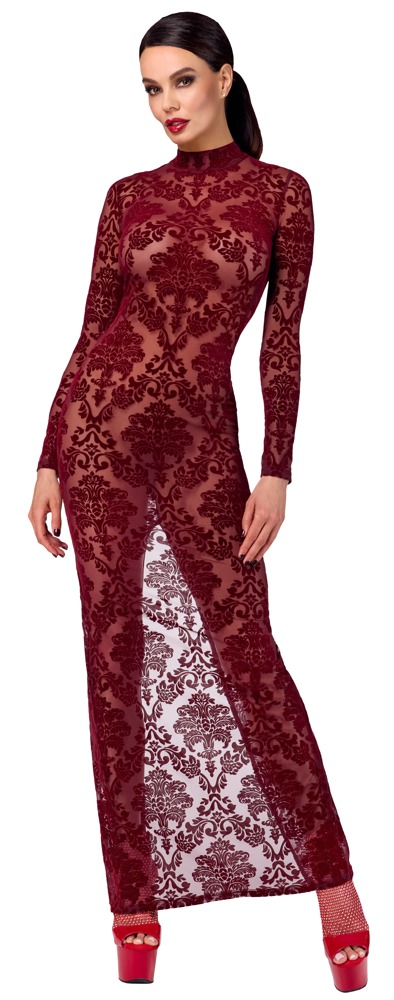 Rød Kjole Kink Royal Med Ornamenter Fløjlsprint - Noir Kjole  - 5903050118129