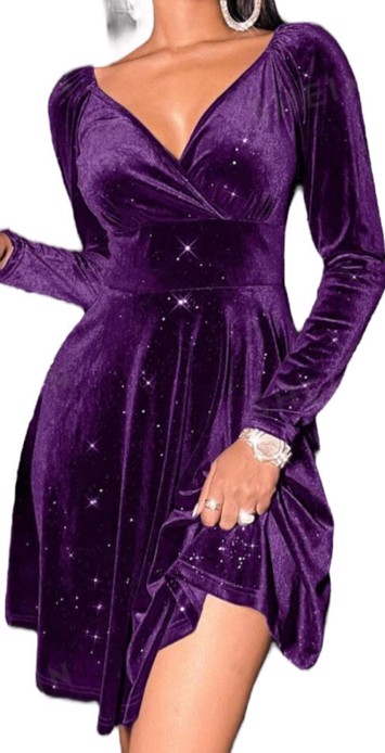 Velour Kjole: Asta Louise Lilla Smuk Lilla Velourkjole Med Let Glitter - Kjole