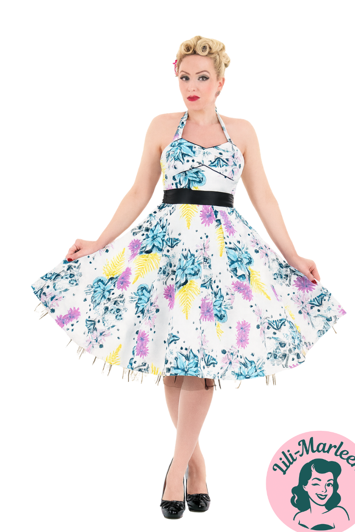 50r Kjole Swingkjole Blue Butterflies Sød Halterneck Kjole Med Sommerfugle - Kjole