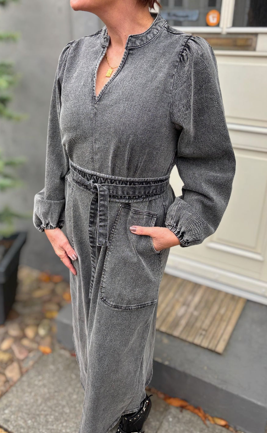 Sort Lollys Laundry Kjole Paris Midi Washed Black - Lollys Laundry Kjole  - 5712793395601