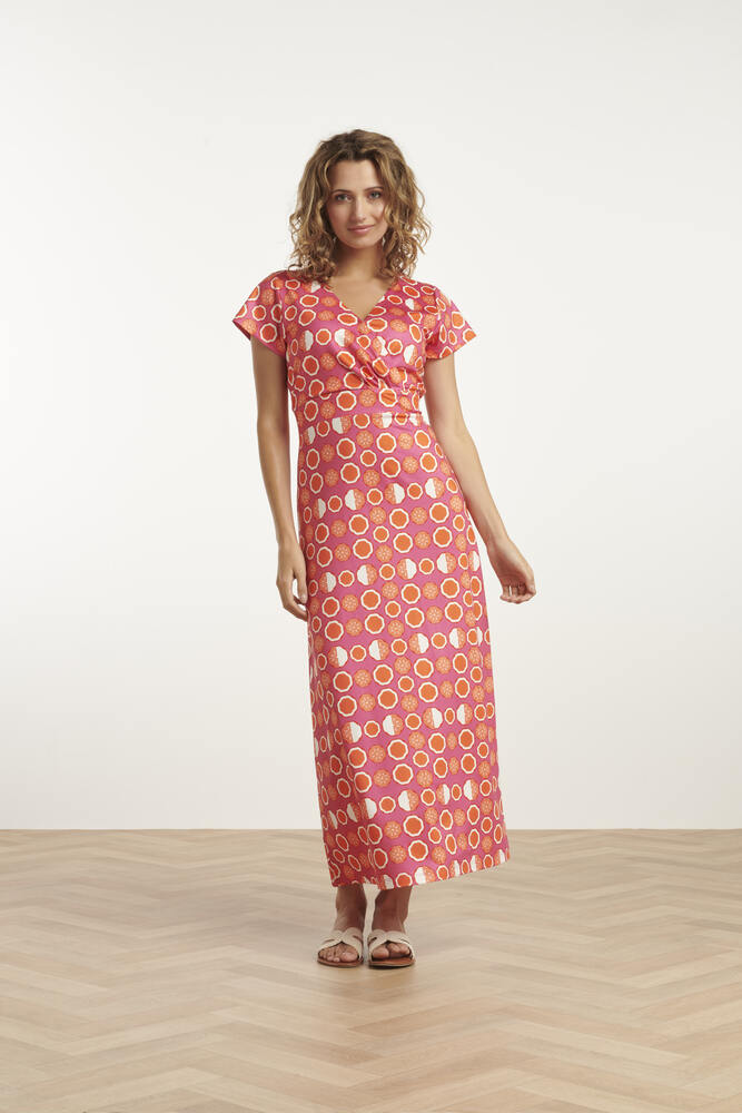 Pink Maxi Kjole Fruit Print Multicolour Smashed Lemon - Smashed Lemon Kjole  - 8720331319849