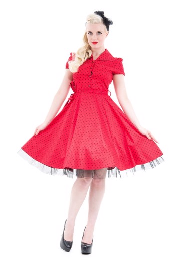50r Kjole Swingkjole Miss Marleen Rose Sød Kjole Rød Med Polka Prikker - Kjole