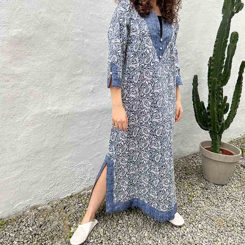 Kjole Str Blåtoner Denim Leaf - Tibladin Kjole