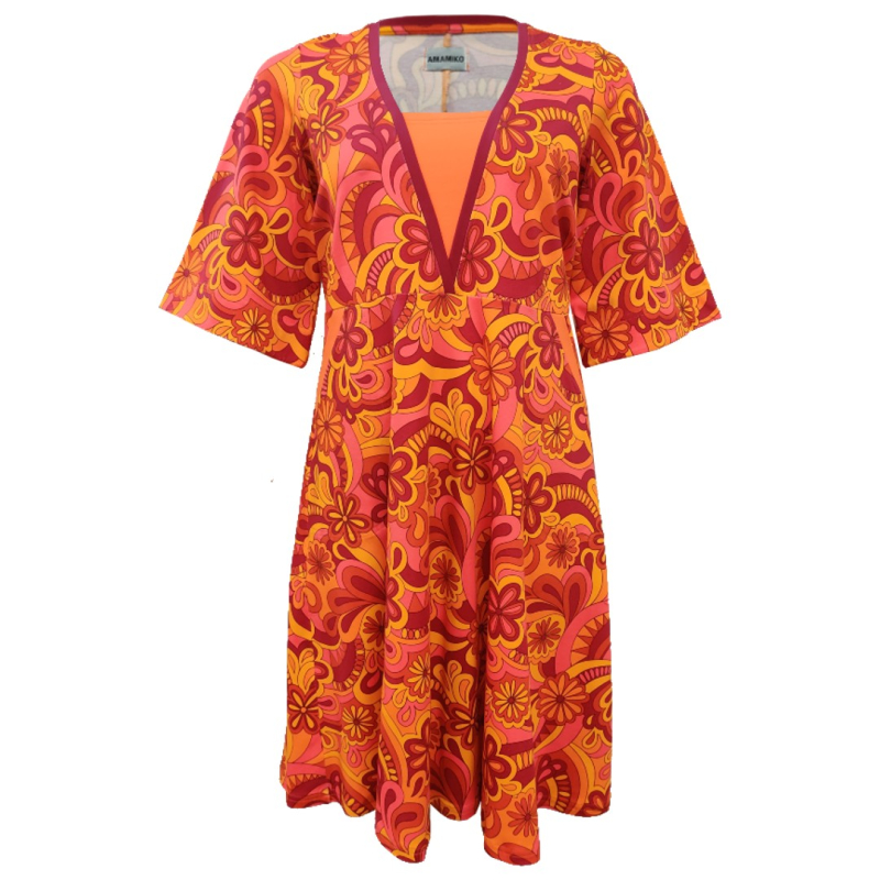 Orange Plus Size Kjole Ama Flower - Amamiko Kjole