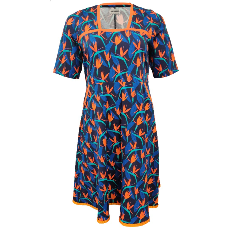 Blå Plus Size Kjole Genkei Blue Leaf - Amamiko Kjole