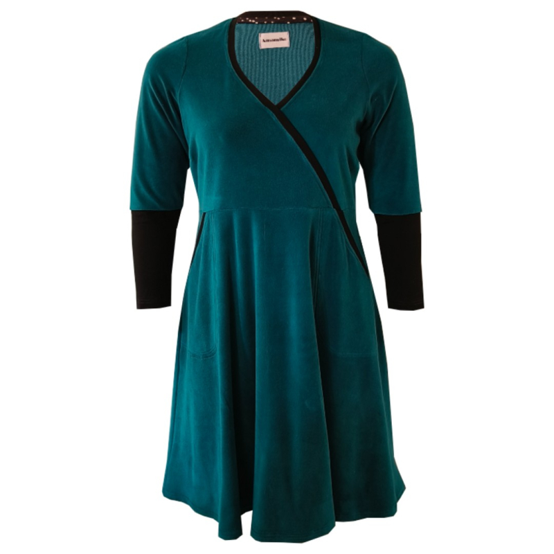 Blå Plus Size Kjole Bika Petrol Velvet - Amamiko Kjole