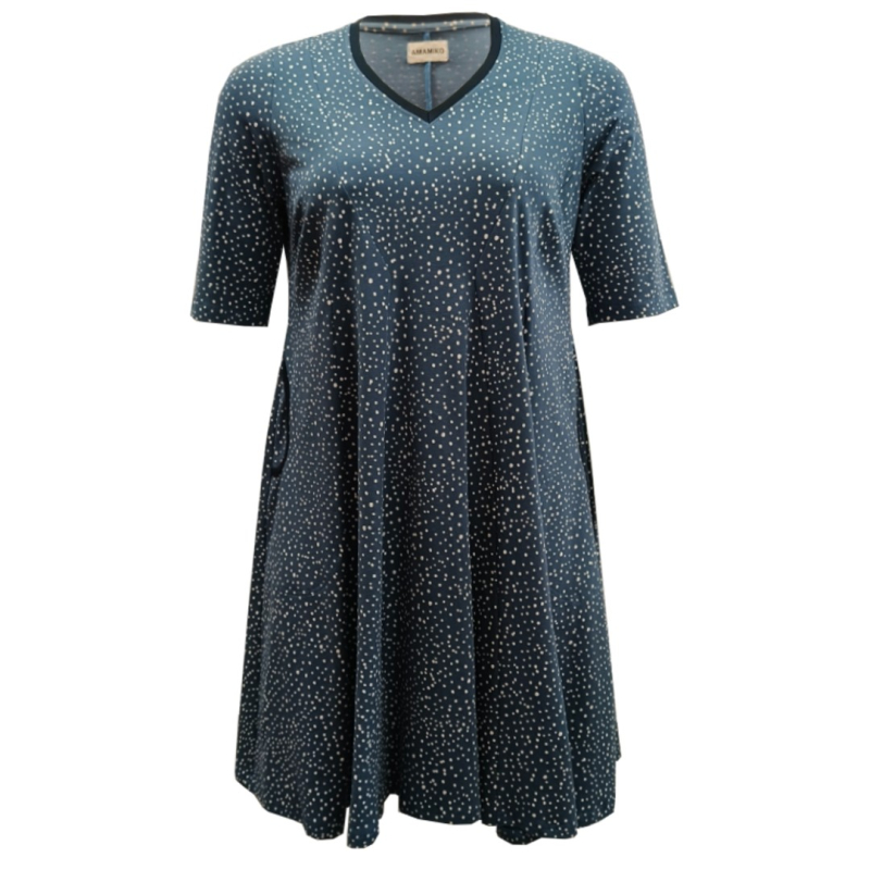 Blå Løs Plus Size Kjole Emi Blue Dot - Amamiko Kjole
