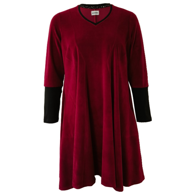 Rød Løs Plus Size Velour Kjole Emi Bordeaux Velvet - Amamiko Kjole