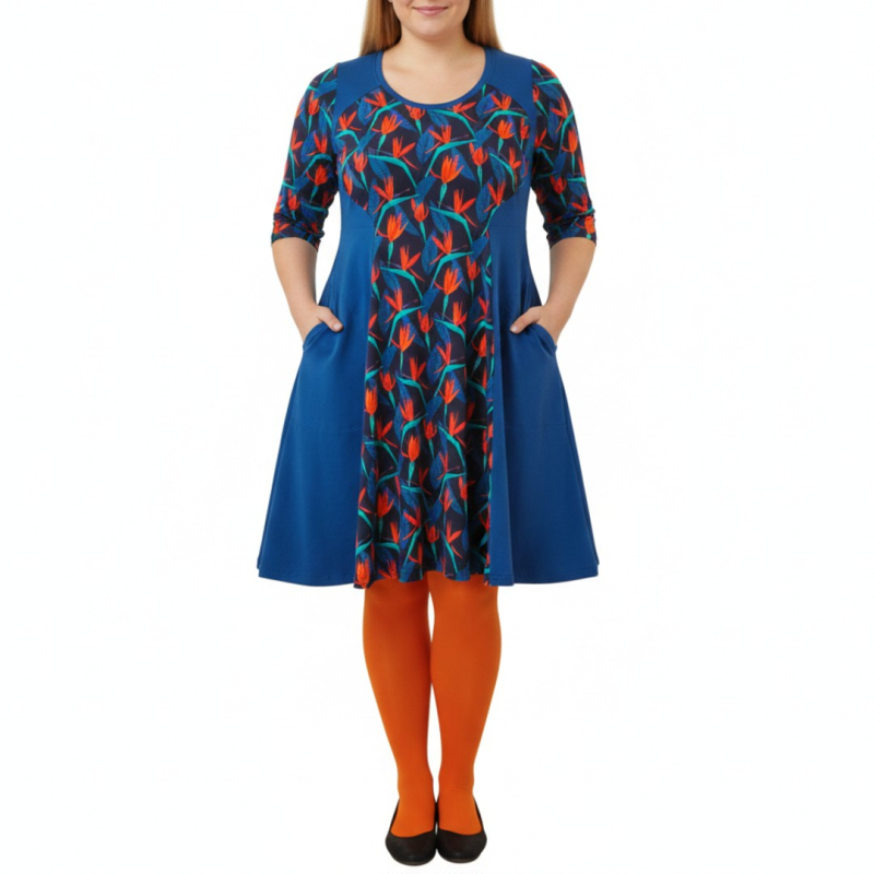 Blå Plus Size Kjole Meika Blue Leaf - Amamiko Kjole