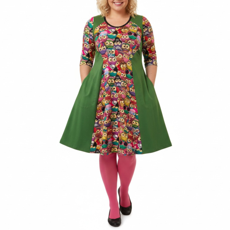 Grøn Plus Size Kjole Meika Cool Owl - Amamiko Kjole