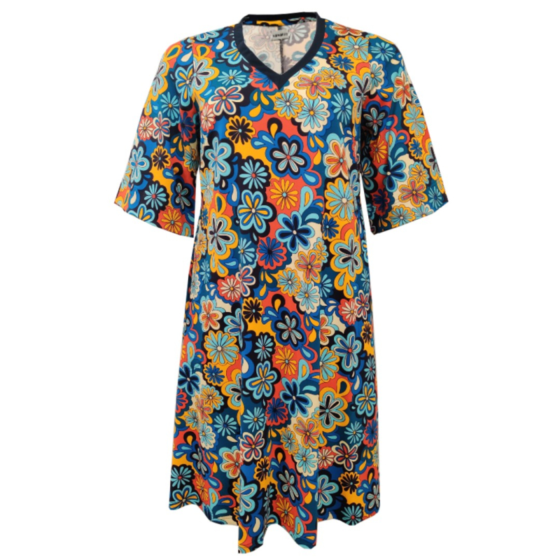 Blå Plus Size Kjole Tulla Flower Power - Amamiko Kjole