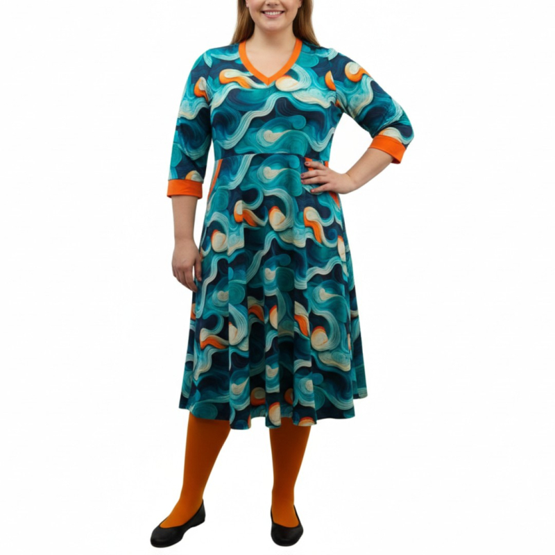 Blå Plus Size Kjole Dana Blue Waves - Amamiko Kjole