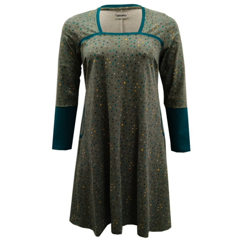 Grøn Plus Size Kjole Tokyo Army Dot - Amamiko Kjole