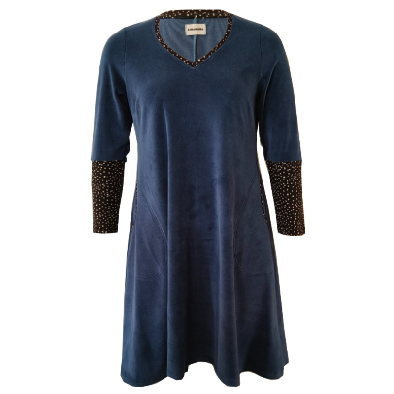 Blå Plus Size Kjole Tulla Dark Denim Velvet - Amamiko Kjole