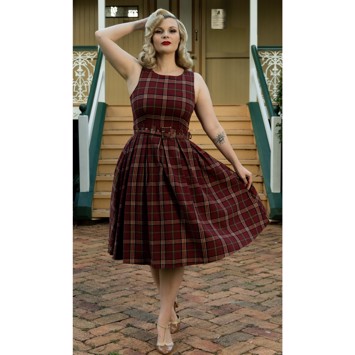 Miss Annie Burgundy Tartan Smuk Mørk Rød Kjole Med Tern - Kjole