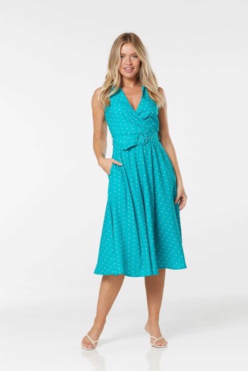 Kjole Tayla: Mint Teal Kjole Med Polka Prikker - Kjole