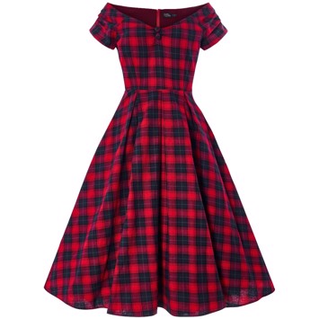 Miss Lily Red Tartan Smuk Rød Navy Ternet Kjole - Kjole