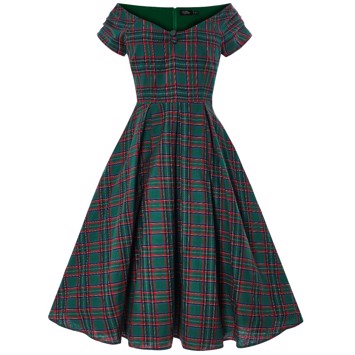 Grøn Miss Lily Green Tartan Smuk Rød Ternet Kjole - Kjole